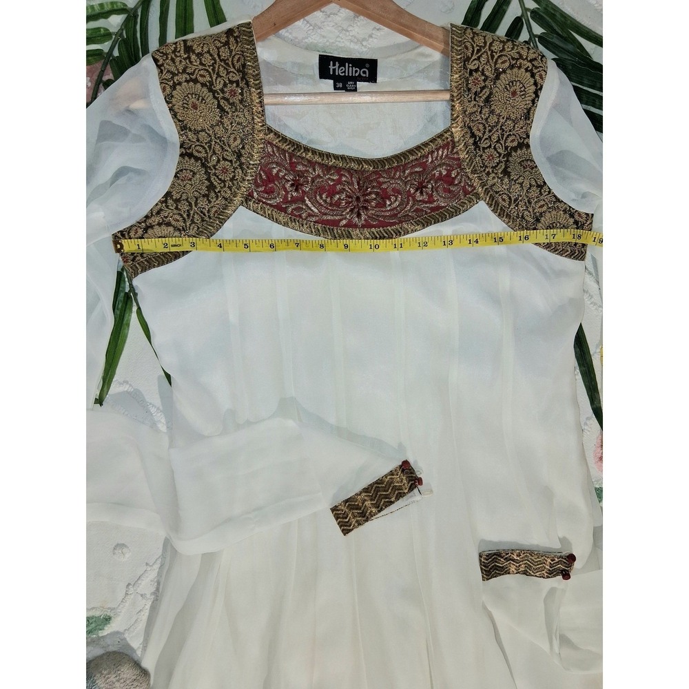 VNTG Bohemian Women's Size 38 Ivory Embroidered  Maxi Dress Prairie Cottagecore - Picture 14 of 14